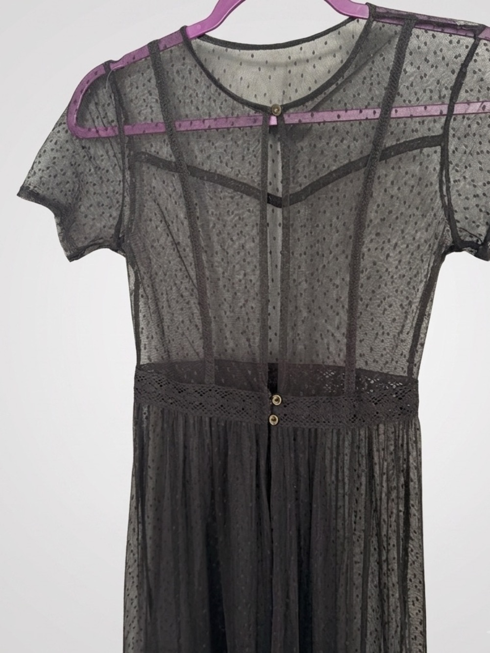 Black mesh Maxi Dress  Large Sheer Floral Embroidered Kimono Cover up - Picture 6 of 10